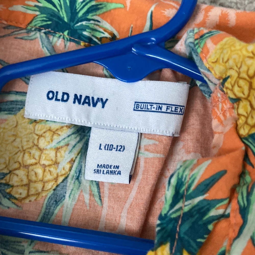 Boys Size Large Old Navy Hawaiian Shirt Orange Button Down Shirt Tropical Print - Picture 4 of 4